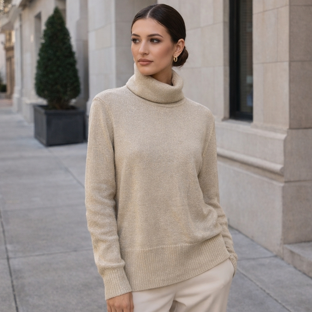 NWT Cleo Viscose Blend Turtleneck Sweater Neutral Soft Knit Minimalist Chic Top